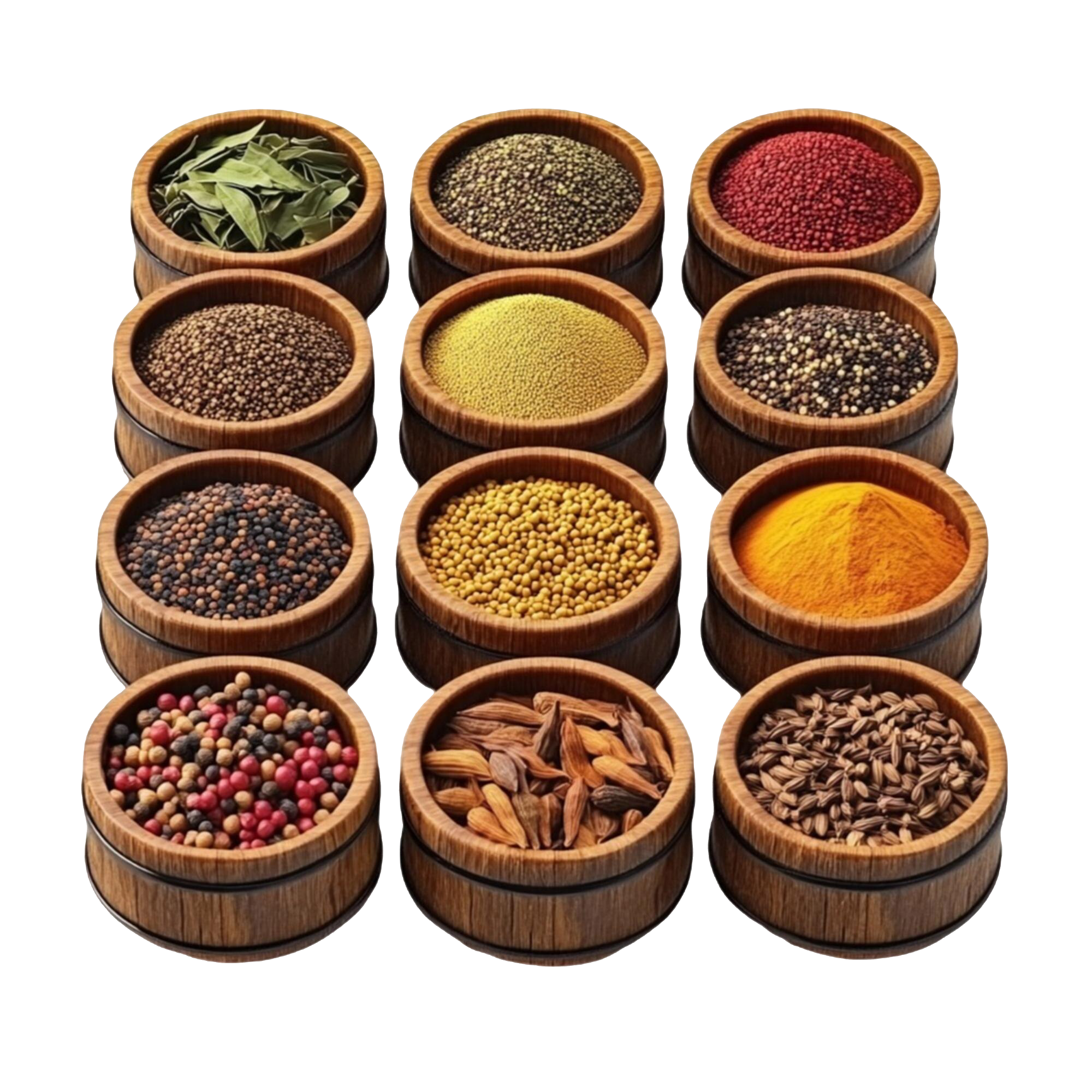 dodici-piccole-ciotole-di-legno-piene-di-varie-spezie-ed-erbe-una-collezione-colorata-di-ingredienti-culinari